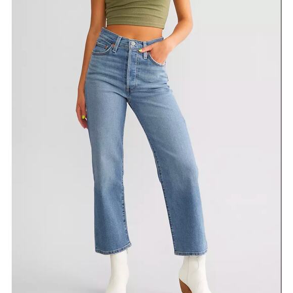 Levi’s Ribcage Straight Ankle Jeans Light Wash High Rise Button Fly 32 - Picture 1 of 5